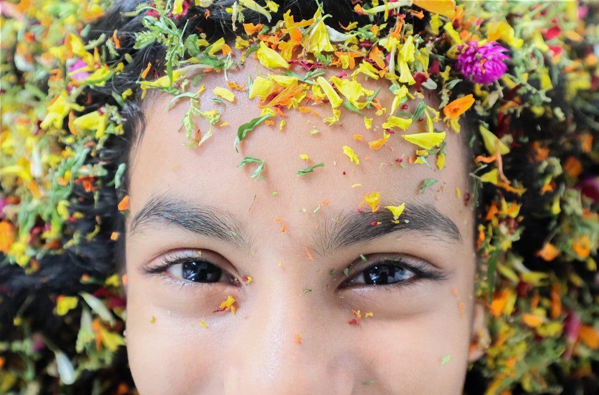 a person with a flower crown