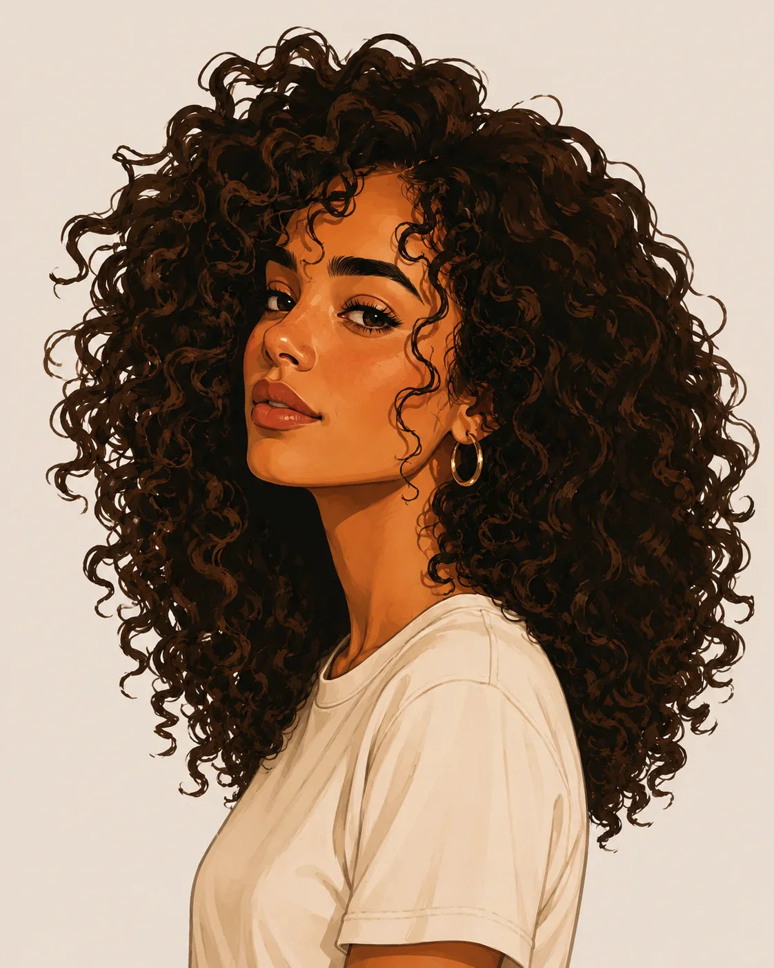 Illustration d'une femme avec de volumineux cheveux bouclés