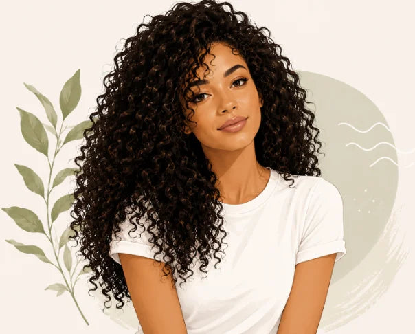  Femme aux longues boucles naturelles bien définies après une routine capillaire 